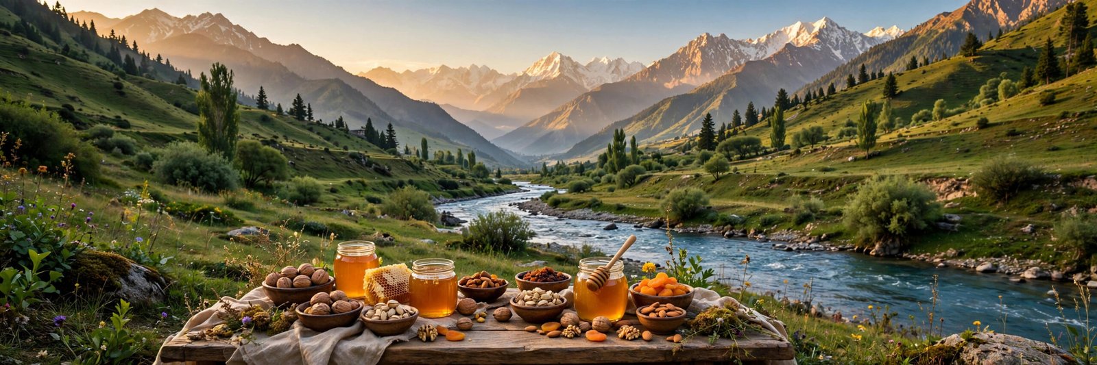 Chitral valley with honey, dry fruits and walnuts